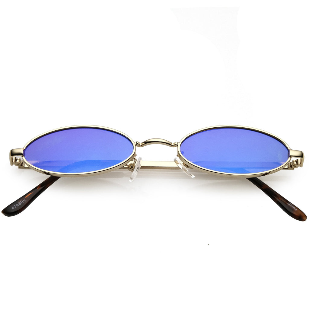 Small Retro 1990's Oval Metal Mirrored Lens Sunglasses C594