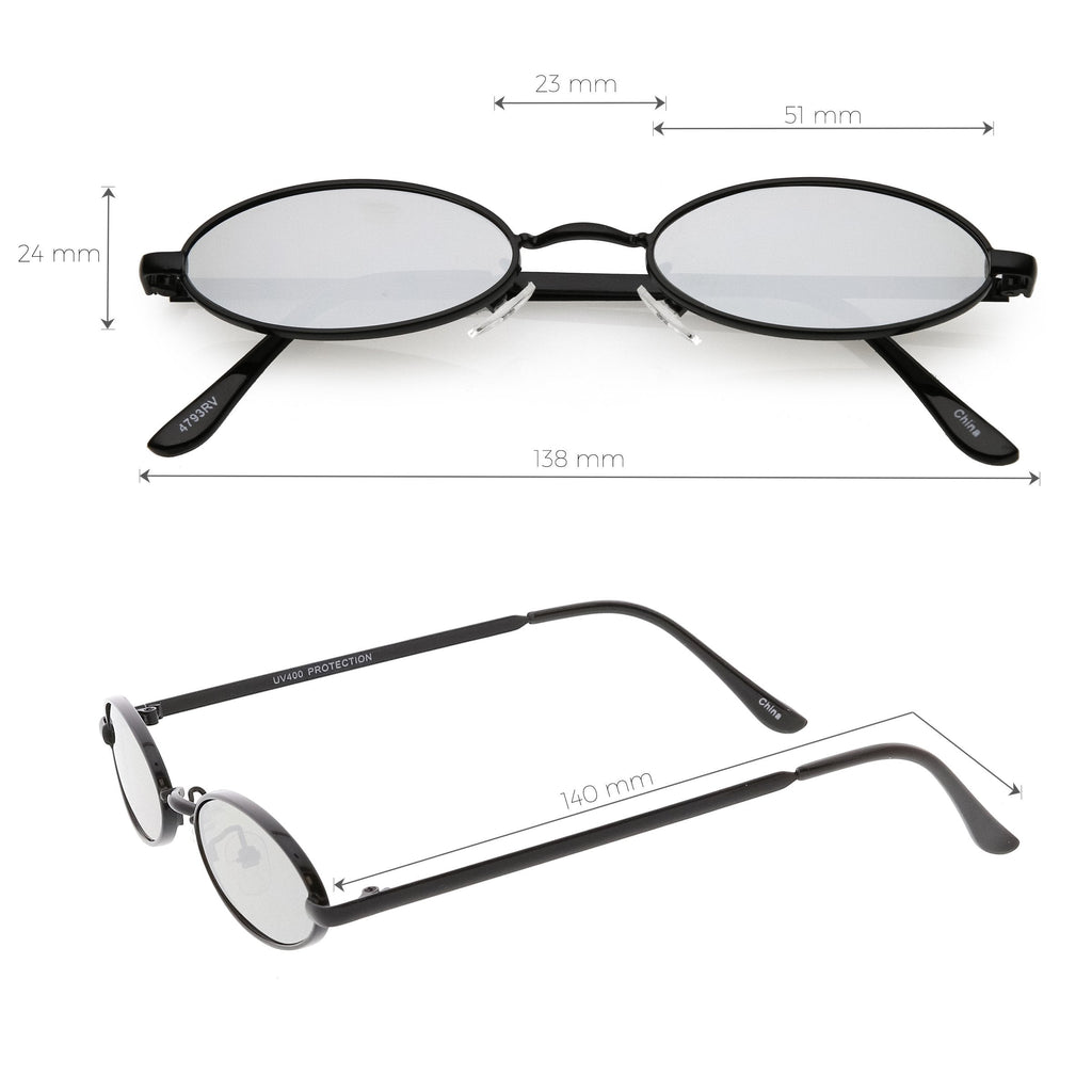 Small Retro 1990's Oval Metal Mirrored Lens Sunglasses C594