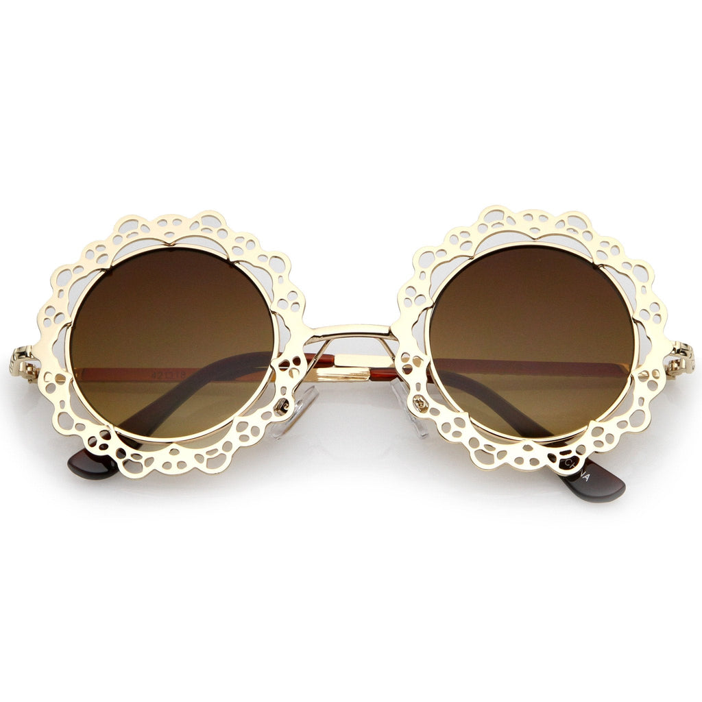 Women's Indie Round Laser Cut Lace Pattern Sunglasses C098