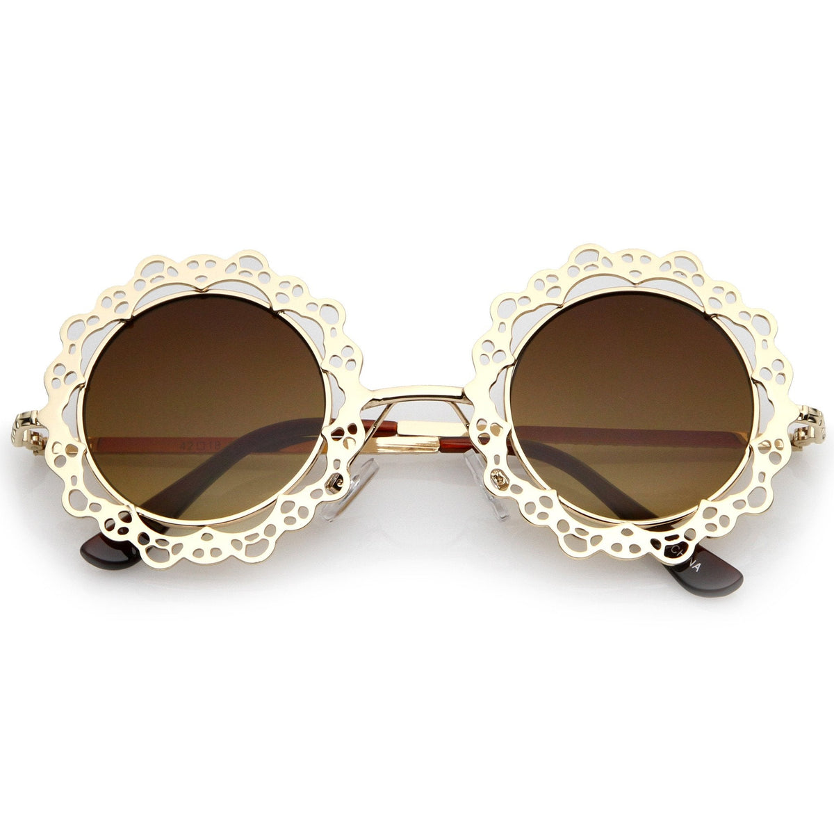 Women's Indie Round Laser Cut Lace Pattern Sunglasses C098
