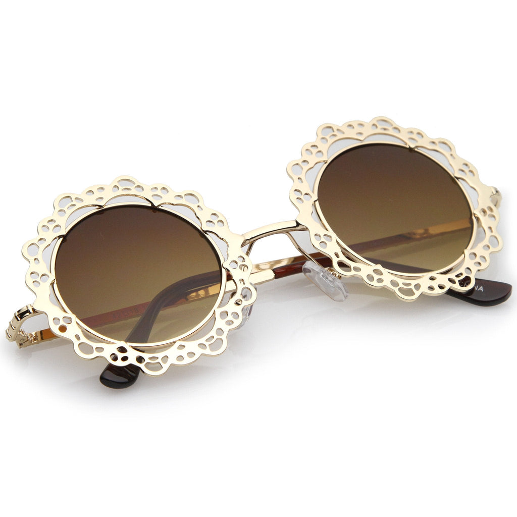 Women's Indie Round Laser Cut Lace Pattern Sunglasses C098