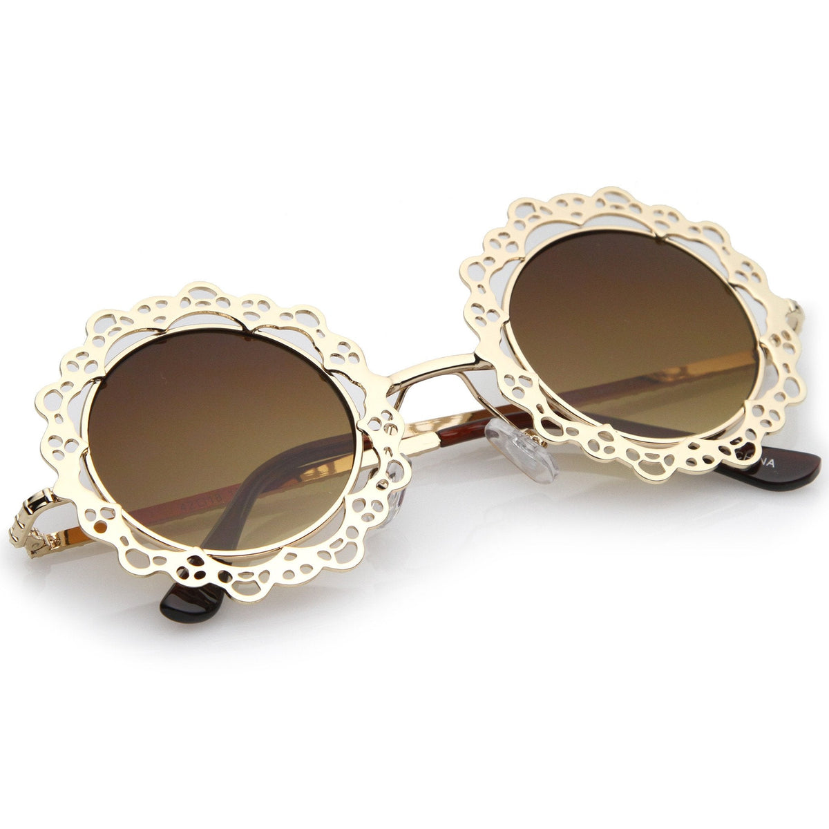 Women's Indie Round Laser Cut Lace Pattern Sunglasses C098