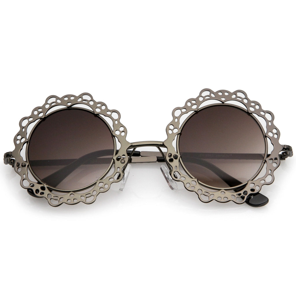Women's Indie Round Laser Cut Lace Pattern Sunglasses C098