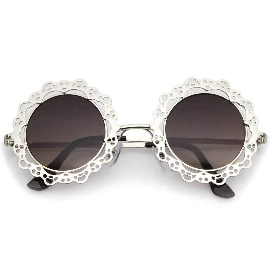 Women's Indie Round Laser Cut Lace Pattern Sunglasses C098