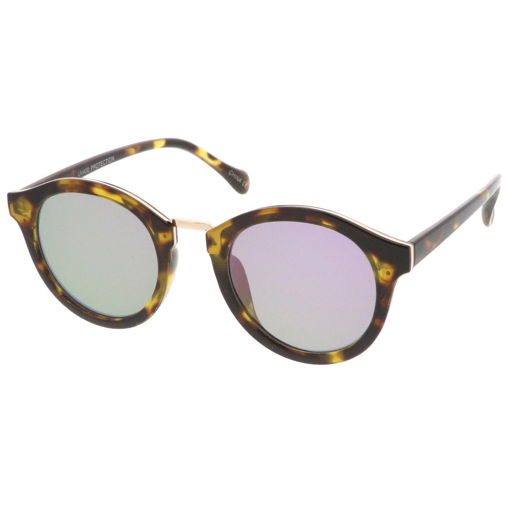Retro Modern Horned Rim Flat Mirrored Lens Sunglasses C131