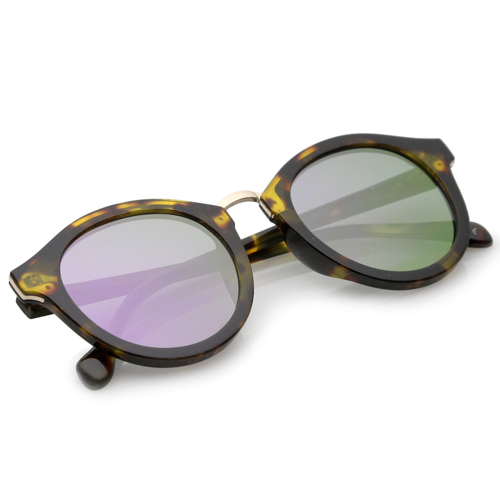 Retro Modern Horned Rim Flat Mirrored Lens Sunglasses C131