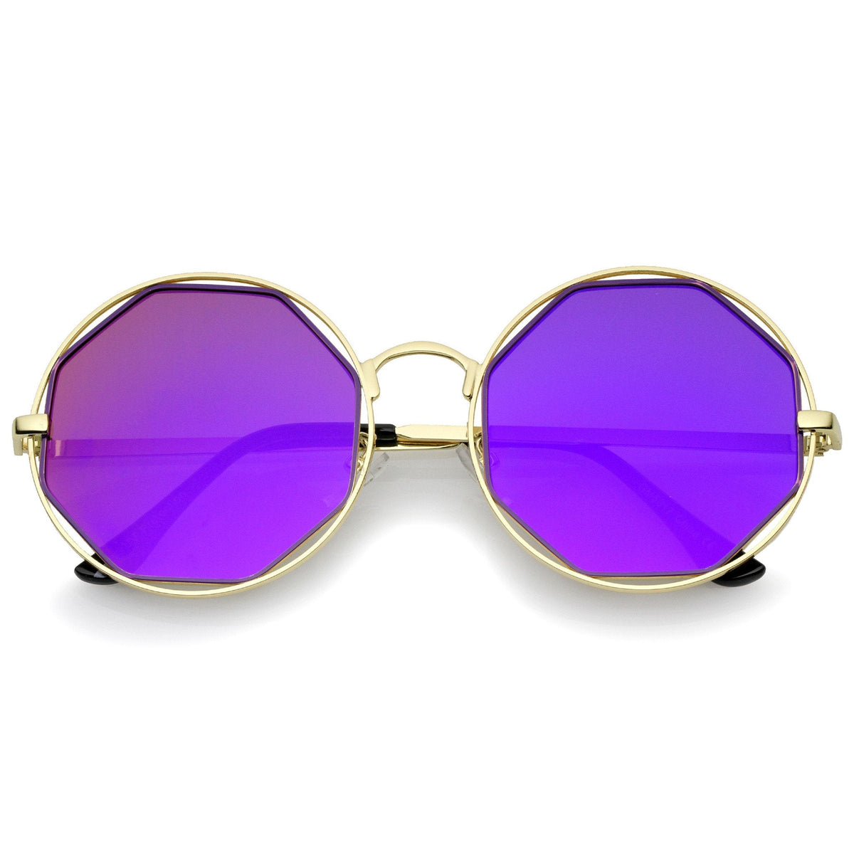 Women's Round Octagon Cut Out Mirror Lens Sunglasses C025