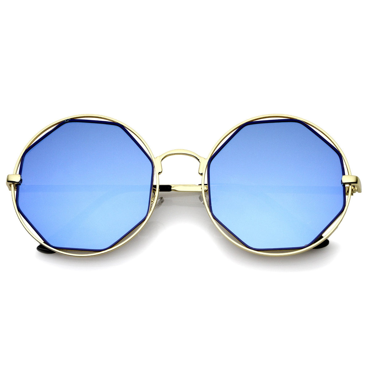 Women's Round Octagon Cut Out Mirror Lens Sunglasses C025