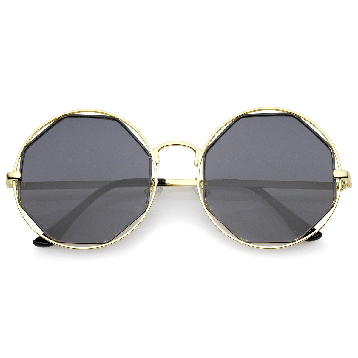 Women's Round Octagon Cut Out Mirror Lens Sunglasses C025