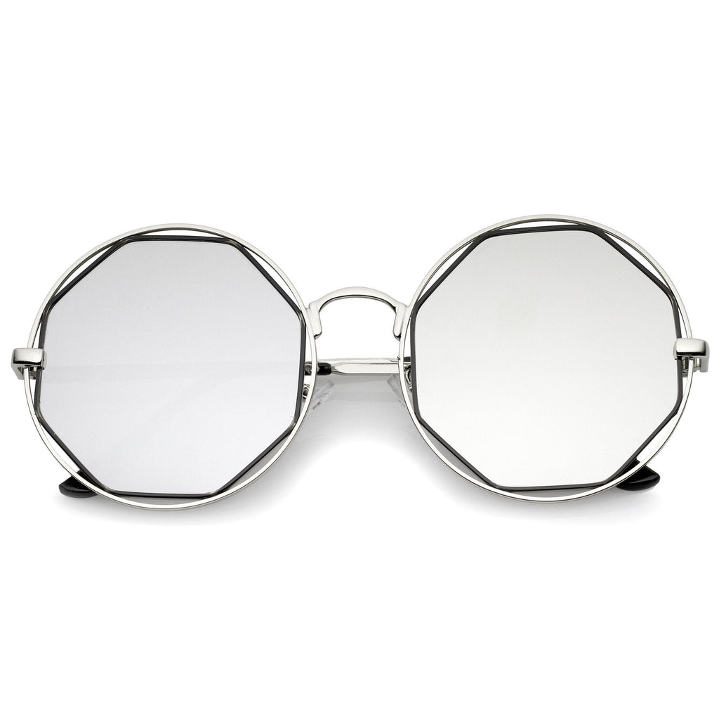 Women's Round Octagon Cut Out Mirror Lens Sunglasses C025
