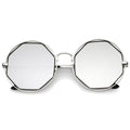 Women's Round Octagon Cut Out Mirror Lens Sunglasses C025