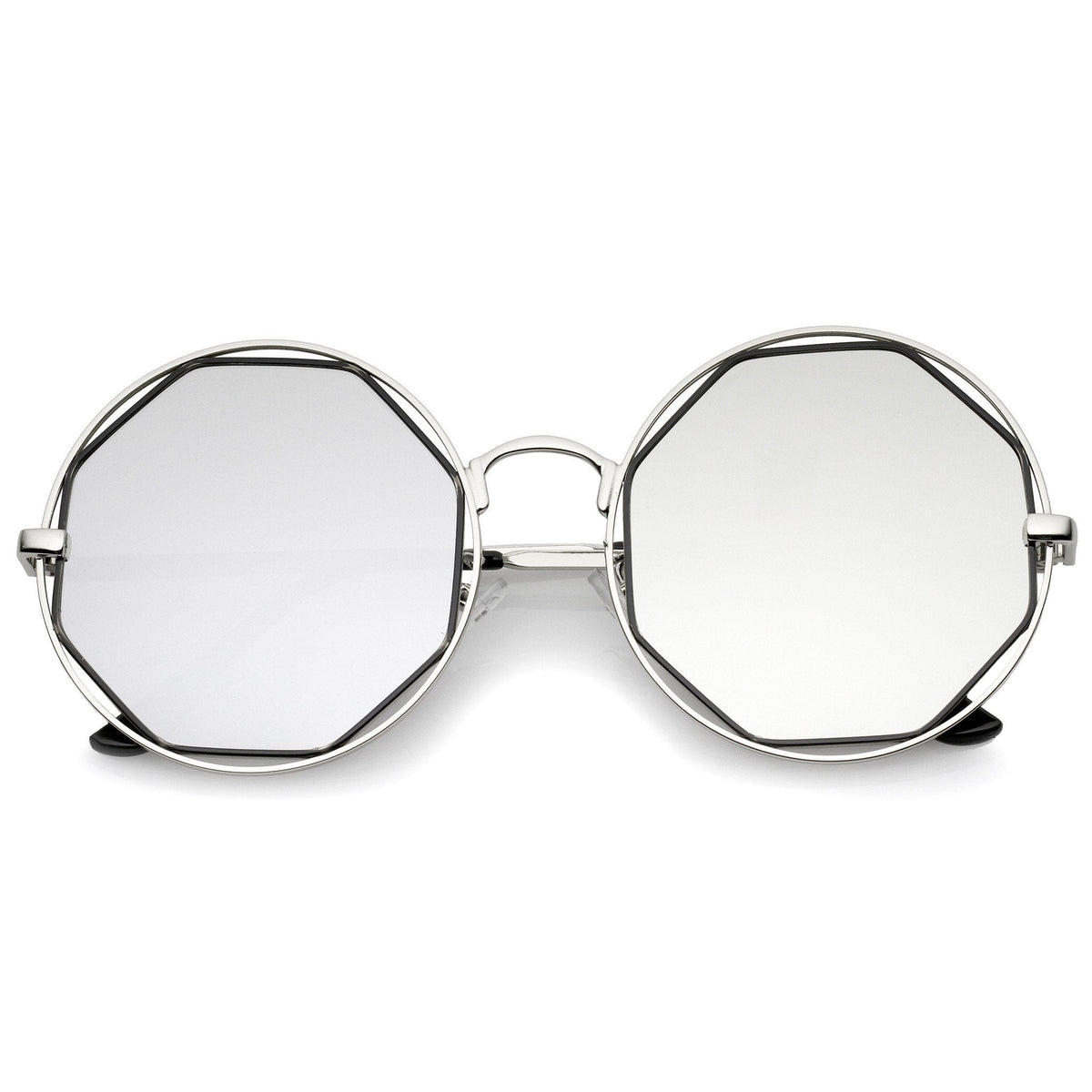 Women's Round Octagon Cut Out Mirror Lens Sunglasses C025