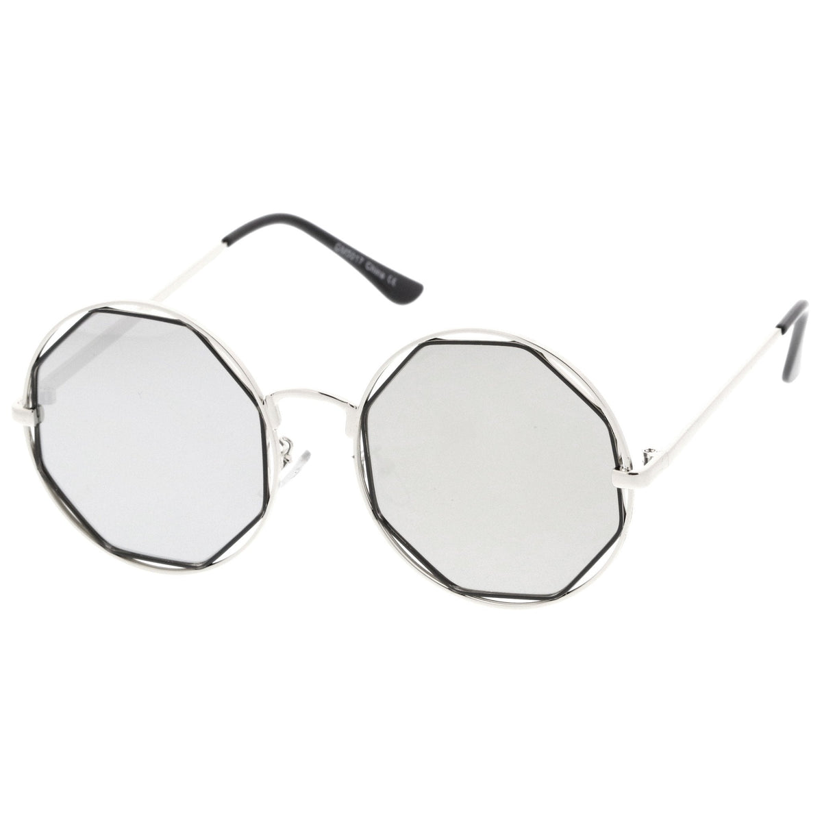 Women's Round Octagon Cut Out Mirror Lens Sunglasses C025