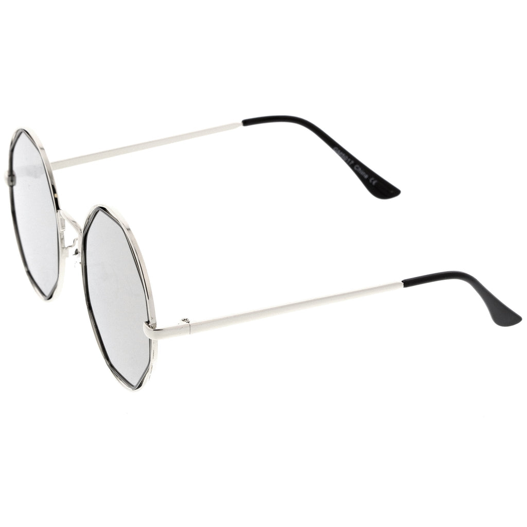 Women's Round Octagon Cut Out Mirror Lens Sunglasses C025