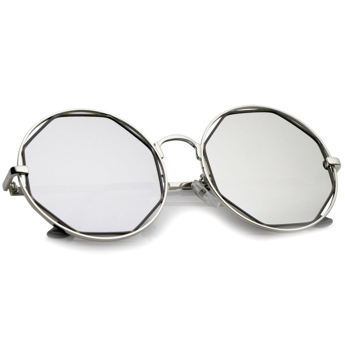 Women's Round Octagon Cut Out Mirror Lens Sunglasses C025