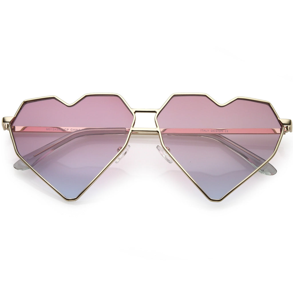 Women's Oversize Geometric Metal Heart Shape Sunglasses C629