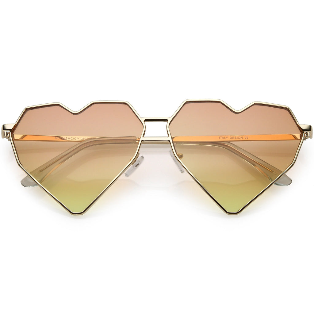 Women's Oversize Geometric Metal Heart Shape Sunglasses C629