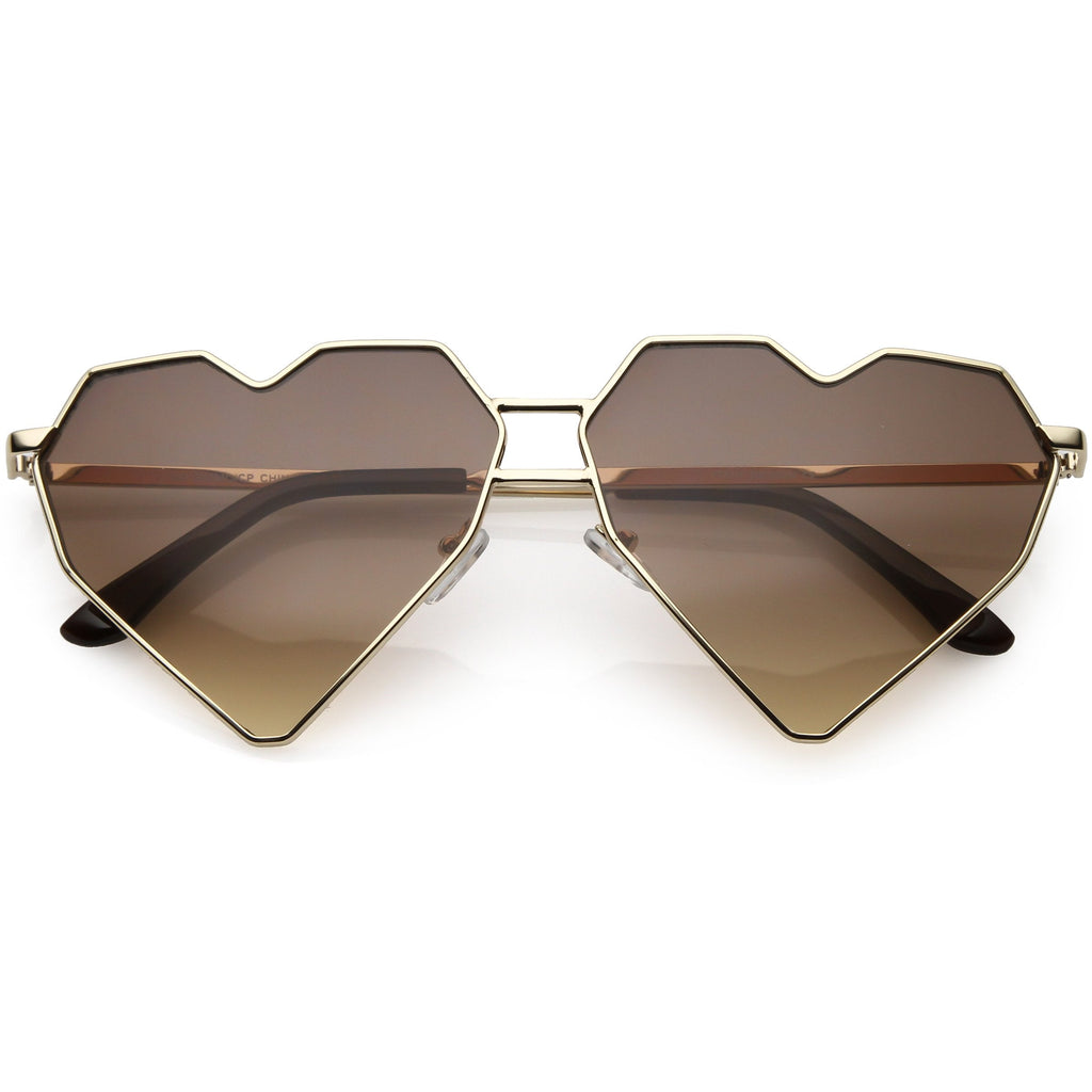 Women's Oversize Geometric Metal Heart Shape Sunglasses C629