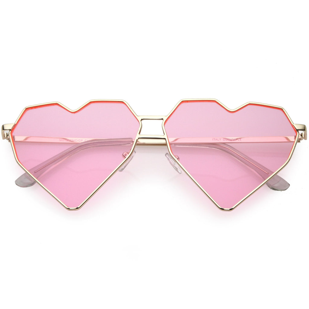 Women's Oversize Geometric Metal Heart Shape Sunglasses C629