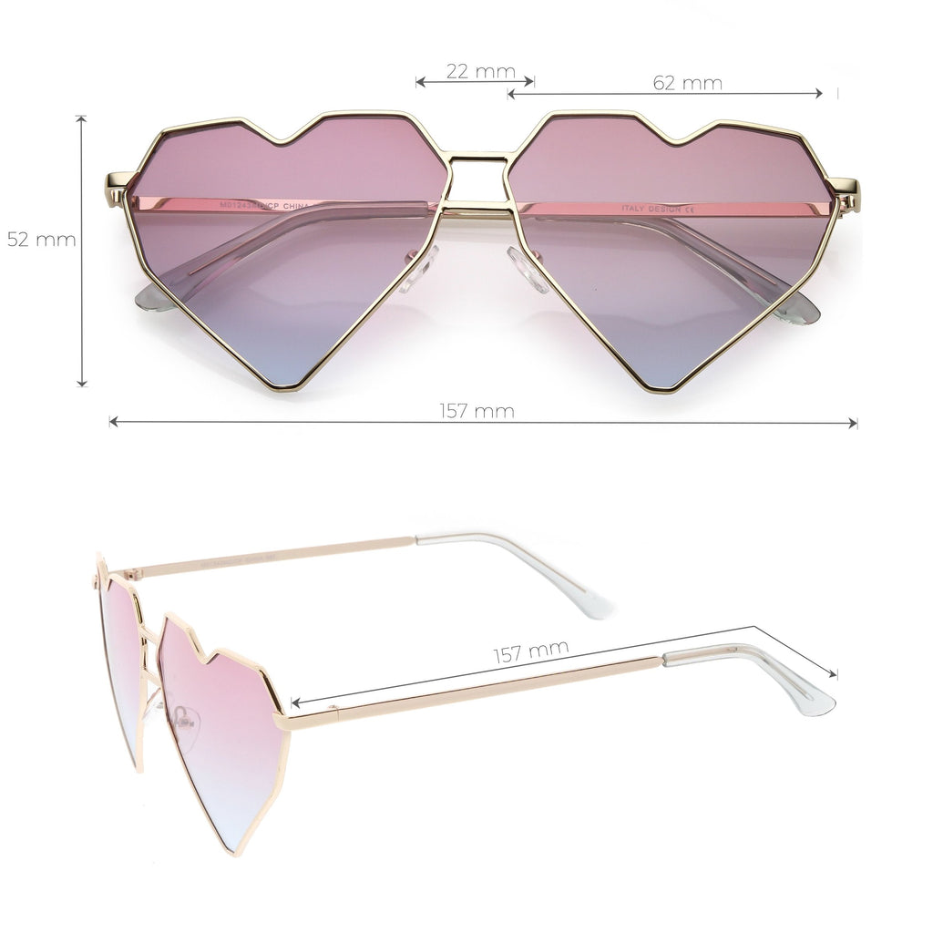 Women's Oversize Geometric Metal Heart Shape Sunglasses C629
