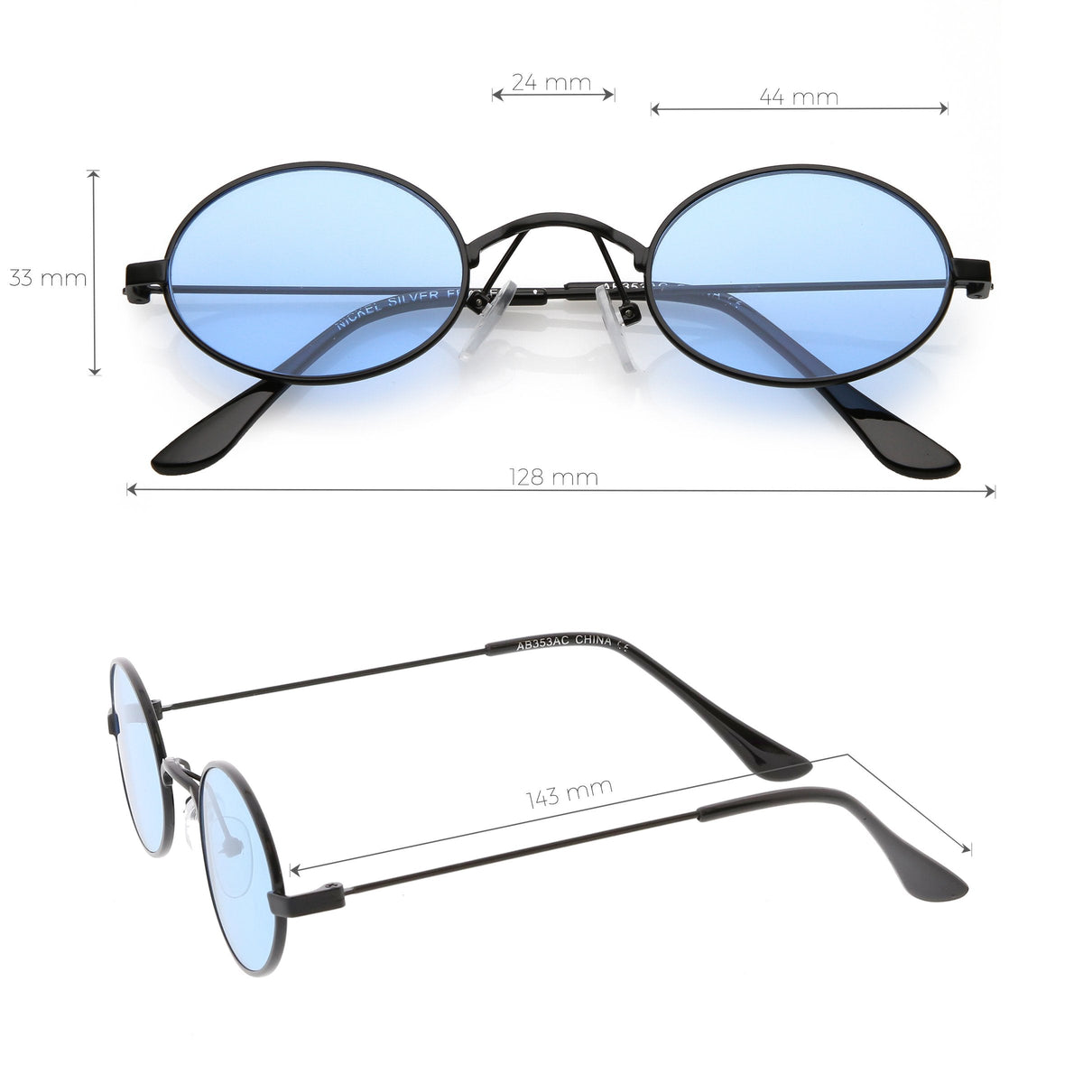 Retro 1990's Small Oval Color Tone Metal Sunglasses C616