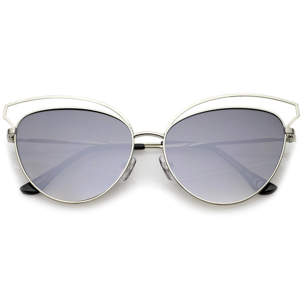 Women's Laser Cut Mirrored Flat Lens Cat Eye Sunglasses A761