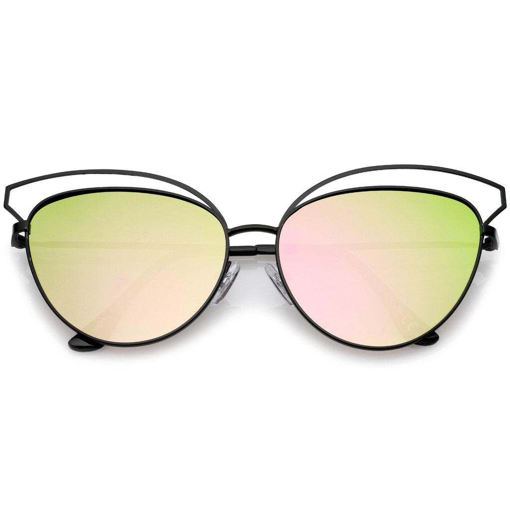 Women's Laser Cut Mirrored Flat Lens Cat Eye Sunglasses A761
