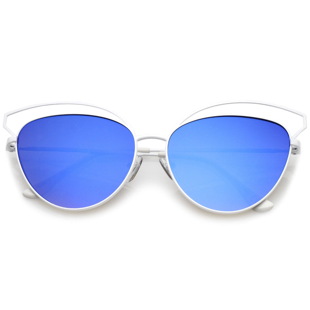 Women's Laser Cut Mirrored Flat Lens Cat Eye Sunglasses A761