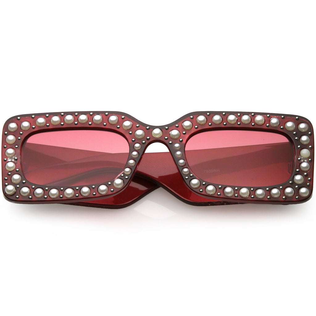 Retro Rectangular Handcrafted Rhinestone Sunglasses C611