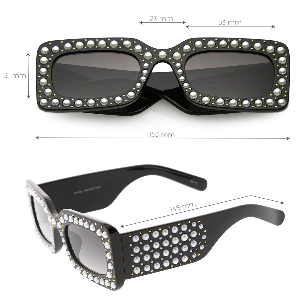 Retro Rectangular Handcrafted Rhinestone Sunglasses C611