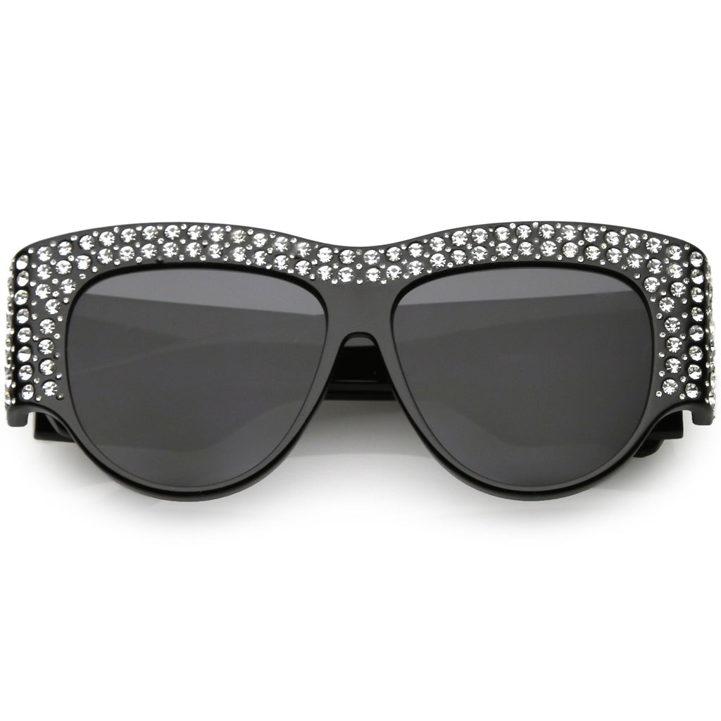 Women's Handcrafted Oversize Horned Rim Rhinestone Sunglasses C609