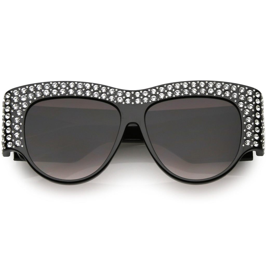 Women's Handcrafted Oversize Horned Rim Rhinestone Sunglasses C609