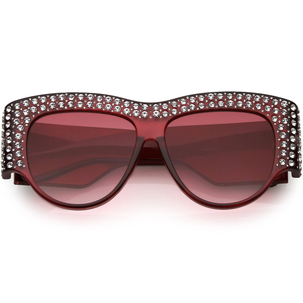 Women's Handcrafted Oversize Horned Rim Rhinestone Sunglasses C609