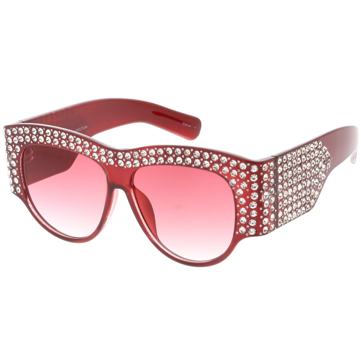 Women's Handcrafted Oversize Horned Rim Rhinestone Sunglasses C609