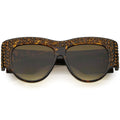 Women's Handcrafted Oversize Horned Rim Rhinestone Sunglasses C609