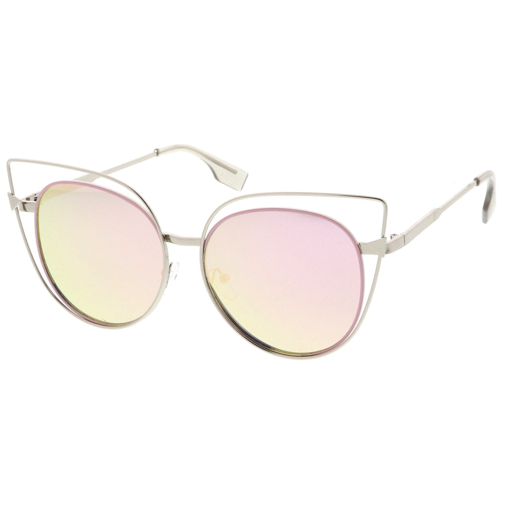 Women's Oversize Laser Cut Mirrored Flat Lens Sunglasses C085