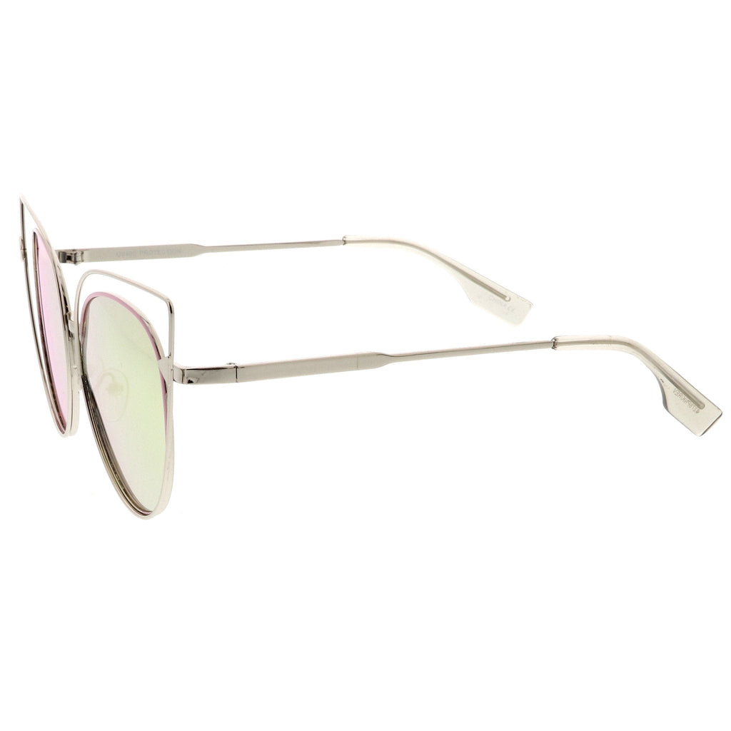 Women's Oversize Laser Cut Mirrored Flat Lens Sunglasses C085