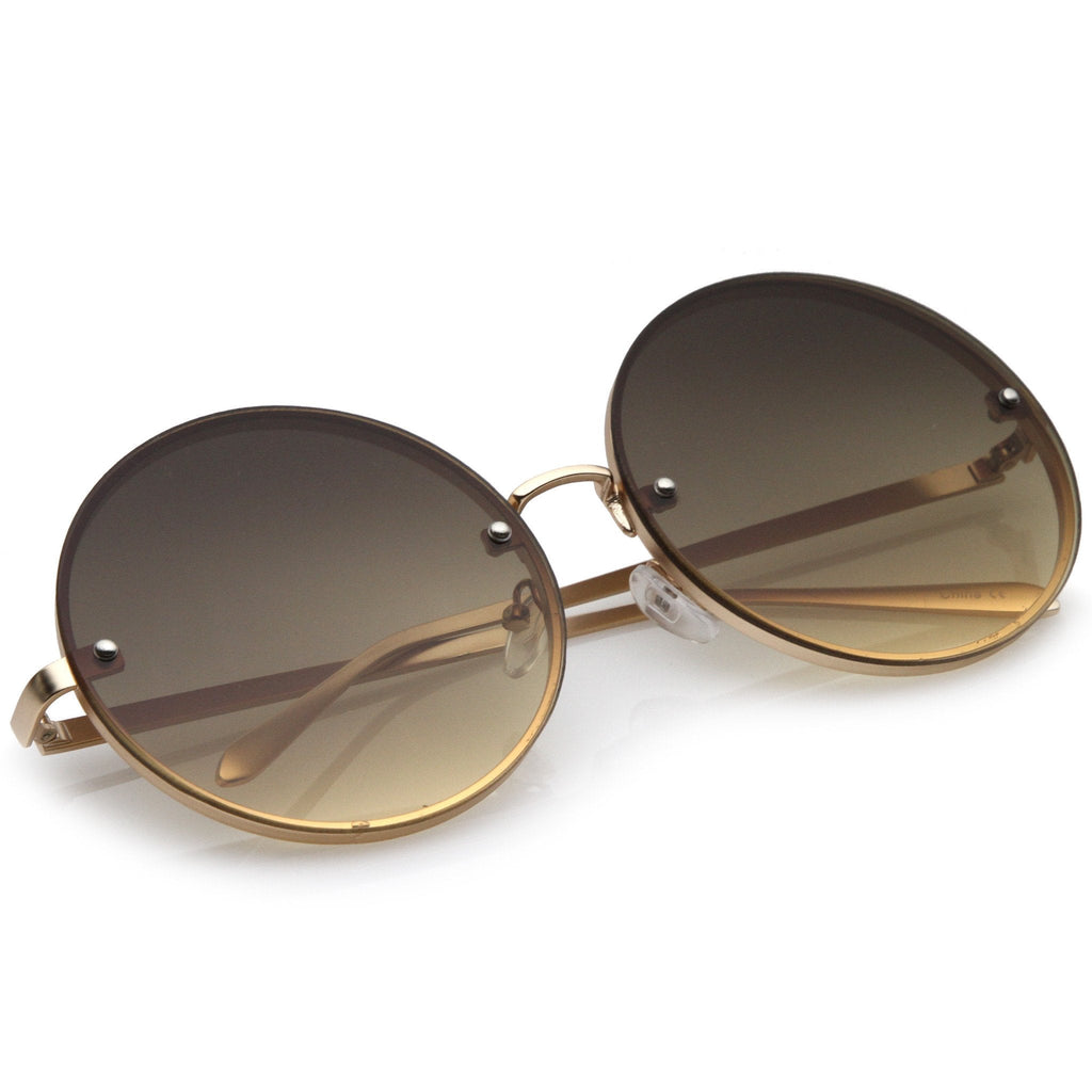 Women's Retro Oversize Round Flat Lens Sunglasses A893