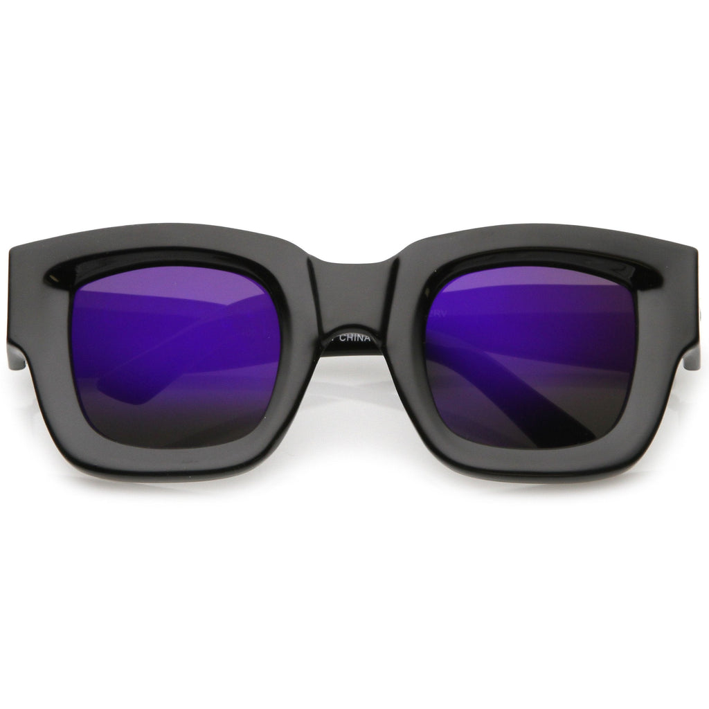 Women's Bold Horned Rim Mirrored Flat Lens Sunglasses C274