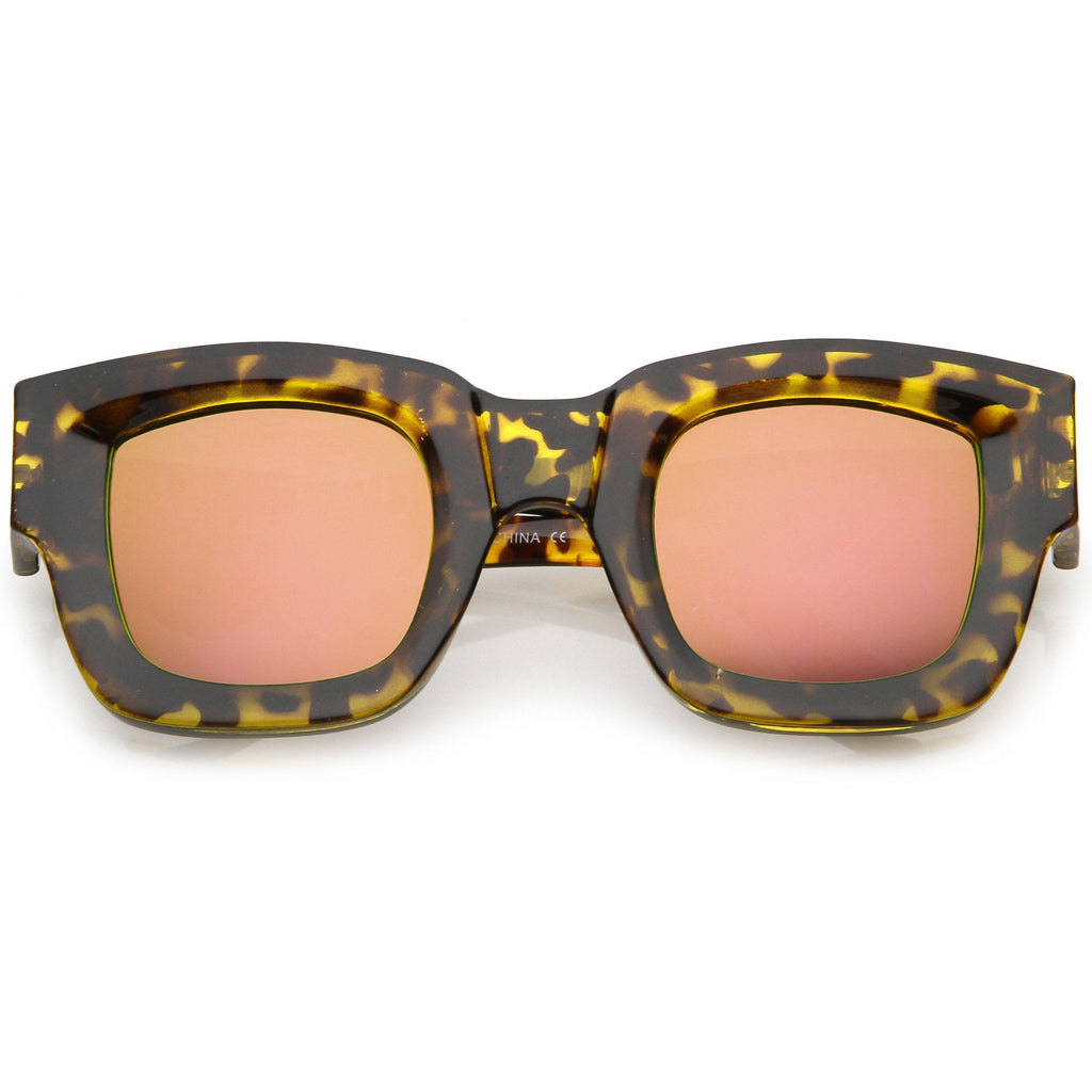Women's Bold Horned Rim Mirrored Flat Lens Sunglasses C274