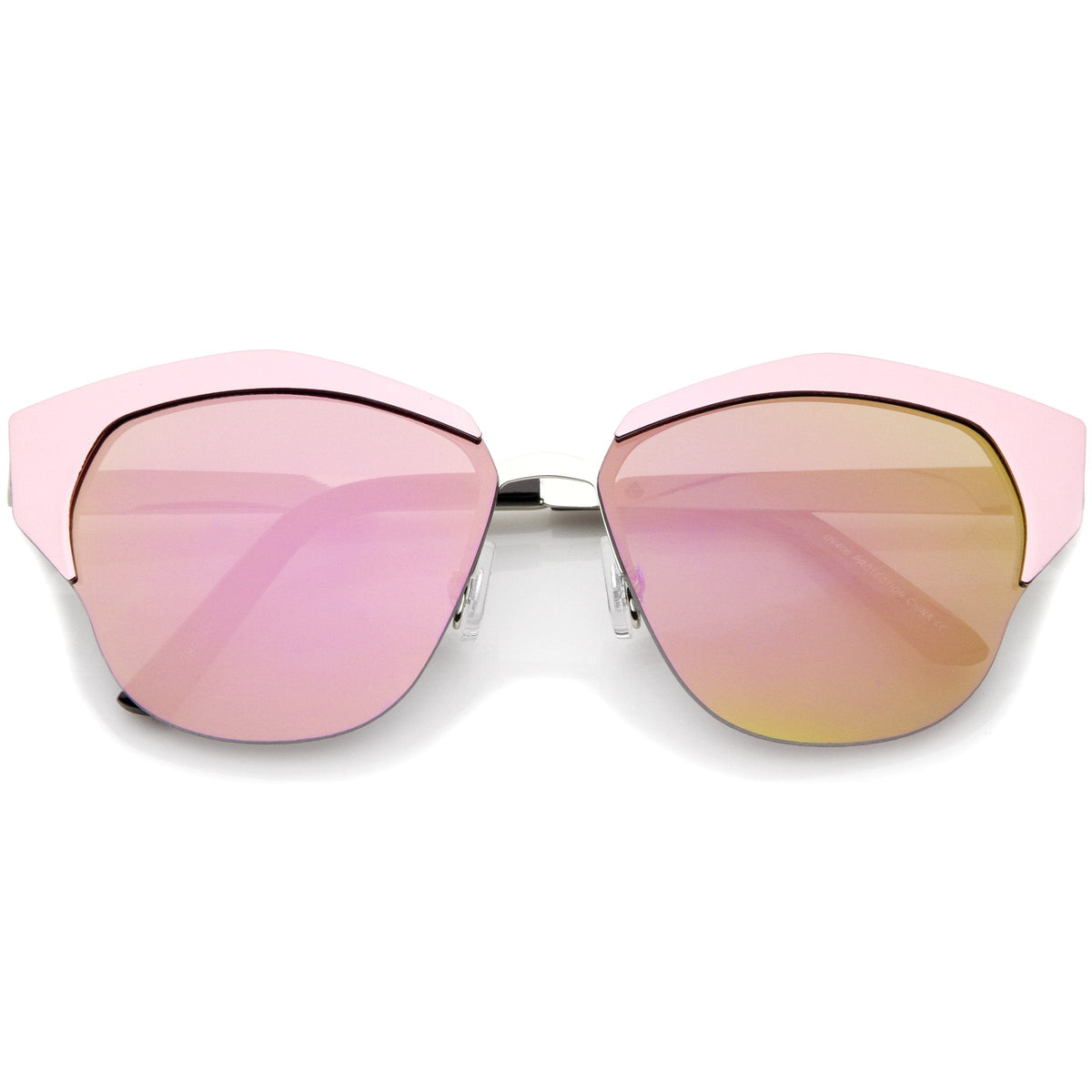 Women's Oversize Half Frame Mirrored Lens Cat Eye Sunglasses A443