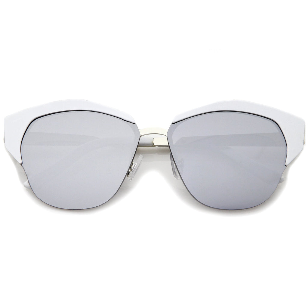 Women's Oversize Half Frame Mirrored Lens Cat Eye Sunglasses A443