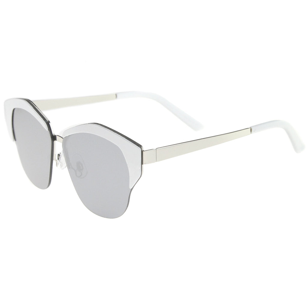 Women's Oversize Half Frame Mirrored Lens Cat Eye Sunglasses A443