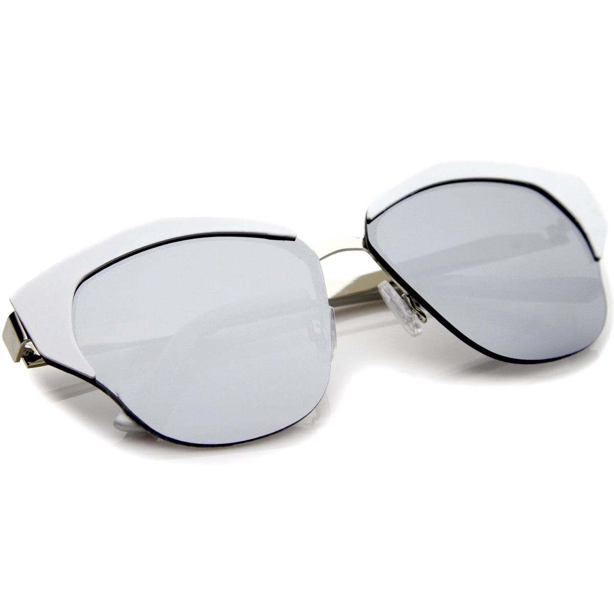 Women's Oversize Half Frame Mirrored Lens Cat Eye Sunglasses A443