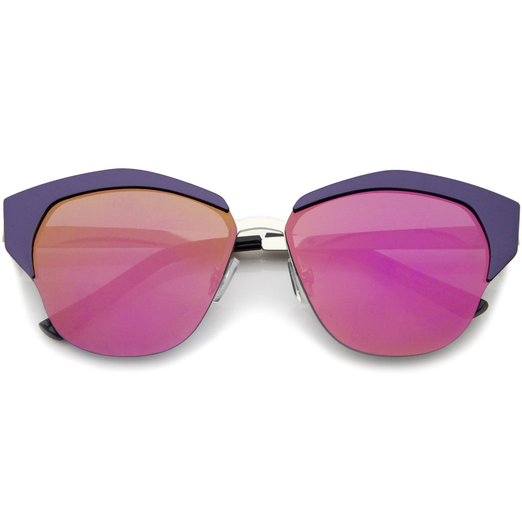 Women's Oversize Half Frame Mirrored Lens Cat Eye Sunglasses A443