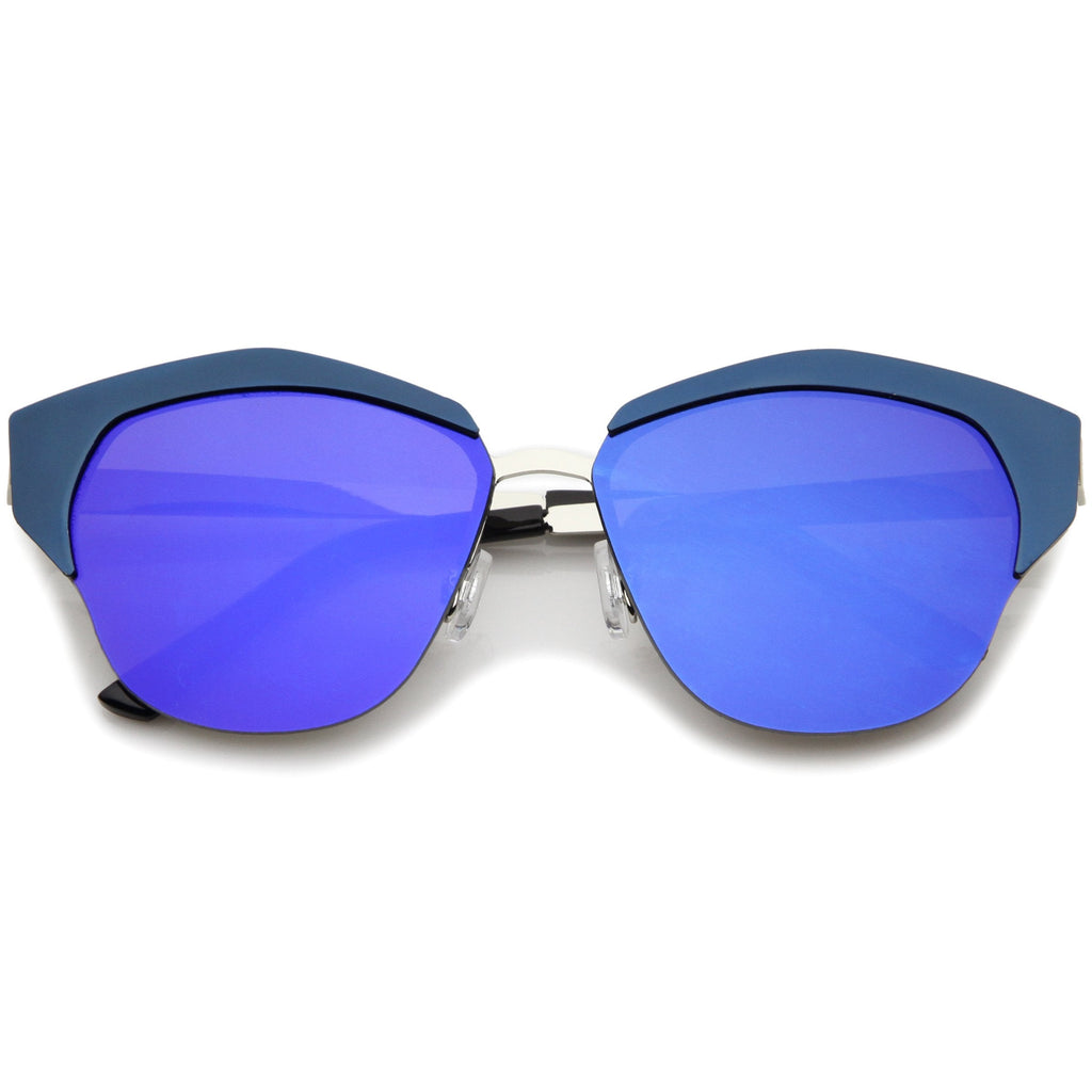 Women's Oversize Half Frame Mirrored Lens Cat Eye Sunglasses A443