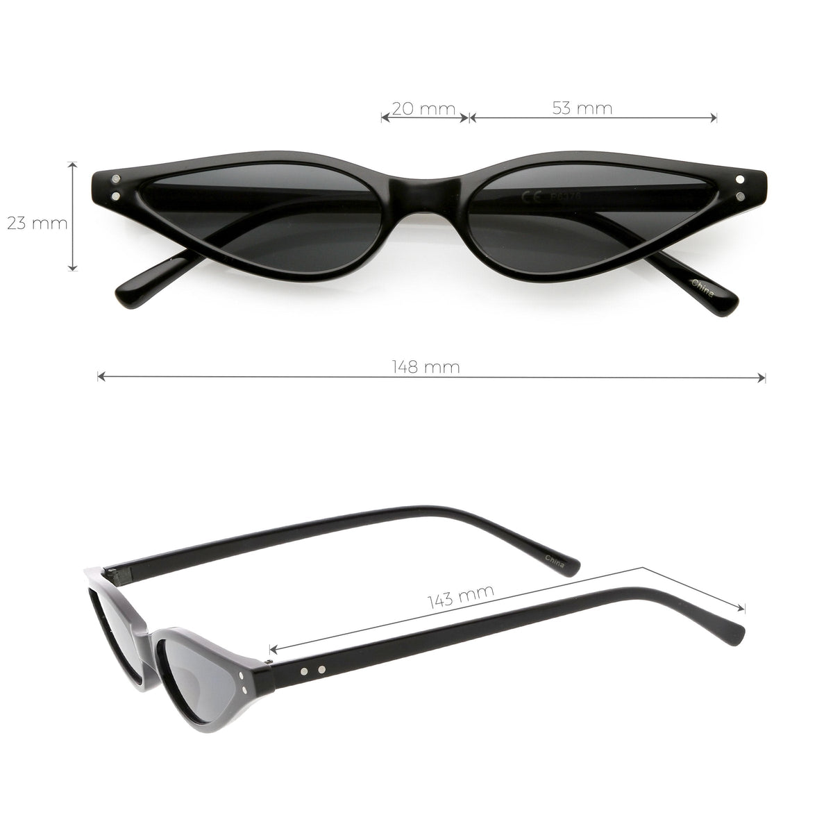 Women's Retro 1990's Thin Cat Eye Dual Rivet Sunglasses C624