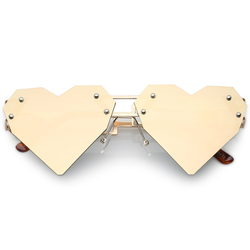 Novelty 8 Bit Laser Cut Heart Shape Mirrored Flat Lens Sunglasses C440