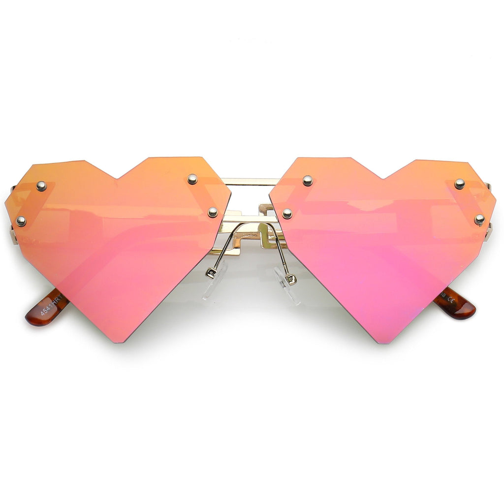 Novelty 8 Bit Laser Cut Heart Shape Mirrored Flat Lens Sunglasses C440
