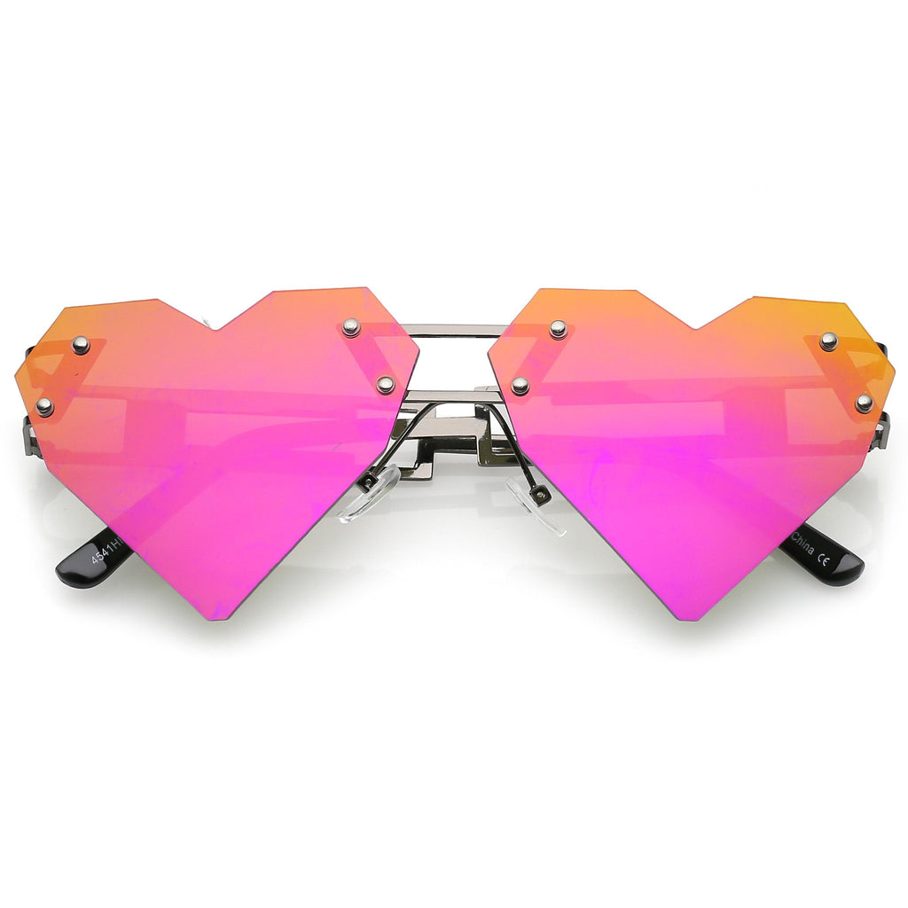 Novelty 8 Bit Laser Cut Heart Shape Mirrored Flat Lens Sunglasses C440